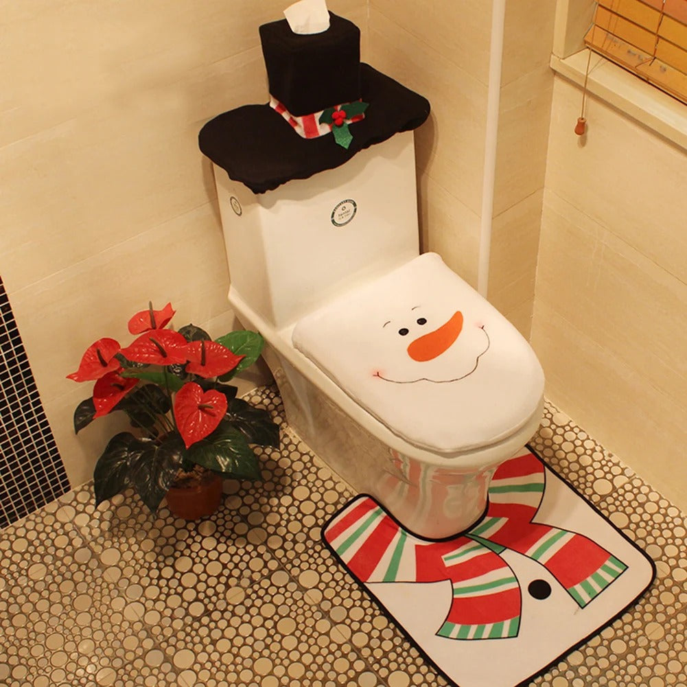 Toalettstolsöverdrag med julmotiv. Förvandla badrummet med festlig juldekoration och julpynt.
