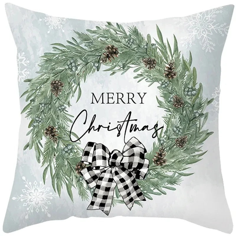 Julkuddfodral 45cm med rött julmotiv, perfekt juldekoration för vardagsrummets soffa.