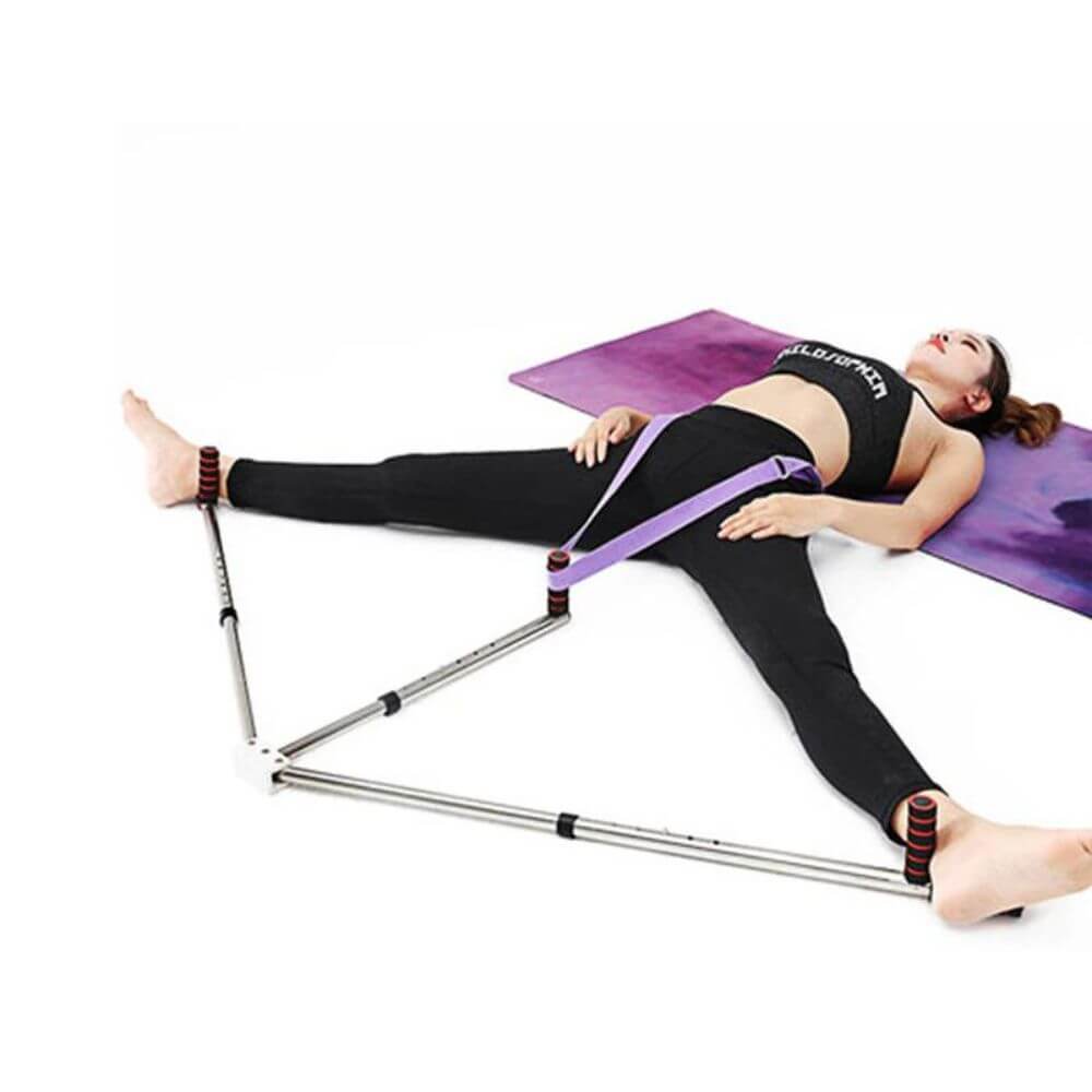 Unisex bensträckare med justerbara stänger för att gradvis förbättra benens flexibilitet och stretch. Hemmaträning.