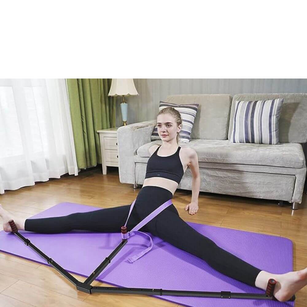 Innovativ 3-stångs bensträckare som underlättar djup stretching och förbättrar benens rörlighet och flexibilitet.