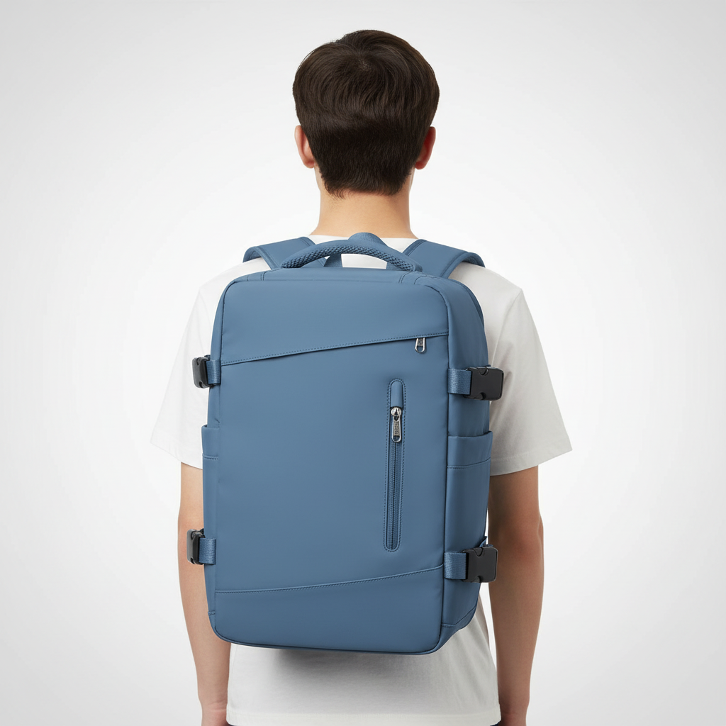 Smartpackning EasyCarry: Tom kabinväska redo att packas. Effektiv reseryggsäck designad för att maximera utrymmet.