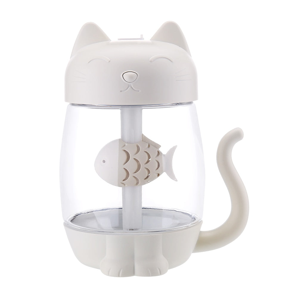 Innovativ luftfuktare i kattform med multifunktioner: fläkt, nattlampa och luftfuktning.