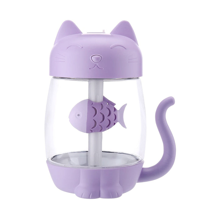 Bärbar katt-gadget: luftfuktare, minifläkt och stämningsfull nattlampa i ett sött paket.