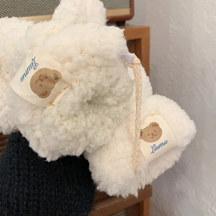 Vita/beige kawaii fingerlösa vantar. Varma damhandskar med björnmotiv, en söt presentidé.