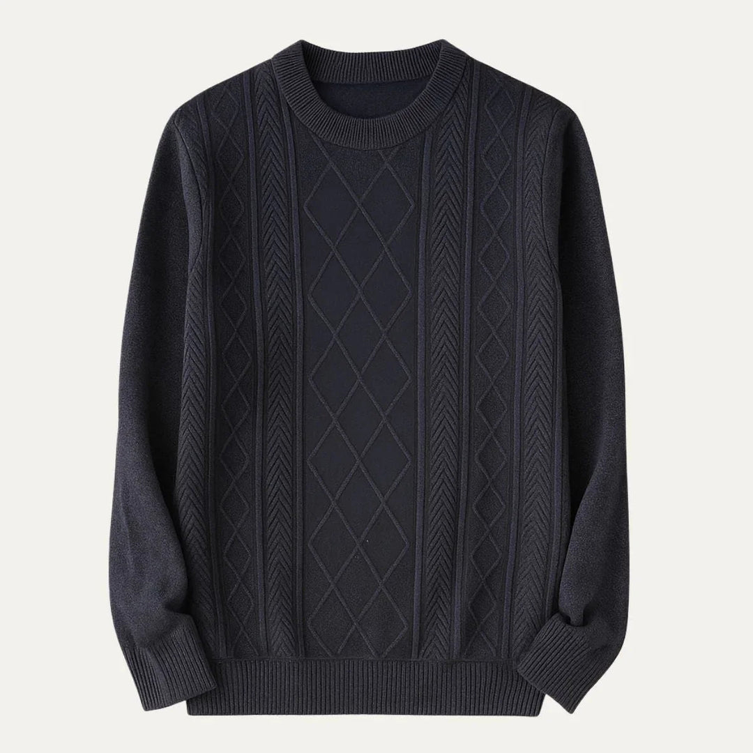 Stilren blå crewneck herrtröja. Mångsidig och elegant, perfekt för både vardag och speciella tillfällen.