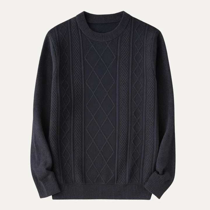 Stilren blå crewneck herrtröja. Mångsidig och elegant, perfekt för både vardag och speciella tillfällen.