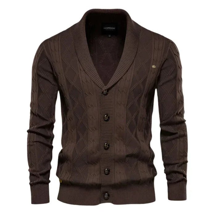 Mångsidig herr cardigan för höst- och vintermode. Ger värme och en elegant, klassisk stil.