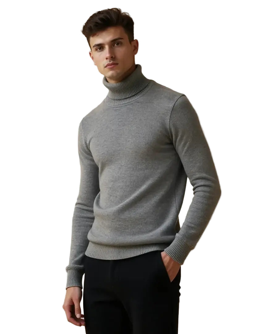 Klassisk herr turtleneck tröja, stickad för vinter, stilren & bekväm.