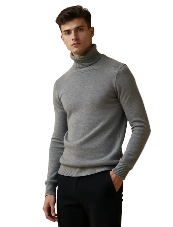 Klassisk herr turtleneck tröja, stickad för vinter, stilren & bekväm.