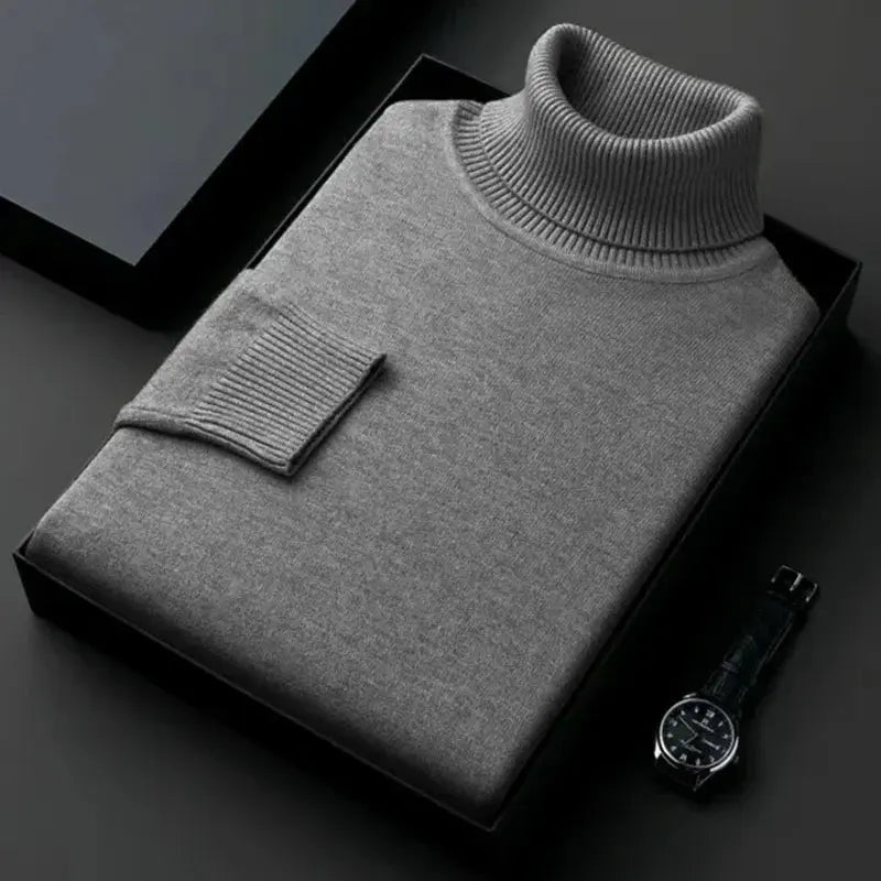 Elegant stickad herr turtleneck tröja, perfekt för stilrent vintermode.