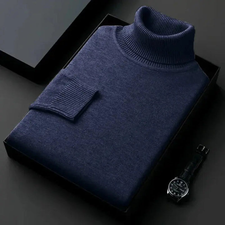 Mångsidig herr turtleneck tröja, stickad för både vardag och formella vinterdagar.