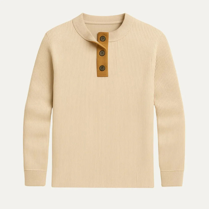 Herrtröja med halvknäppning och ribbad krage, idealisk för smart casual. Bomullsblandning för skön komfort.