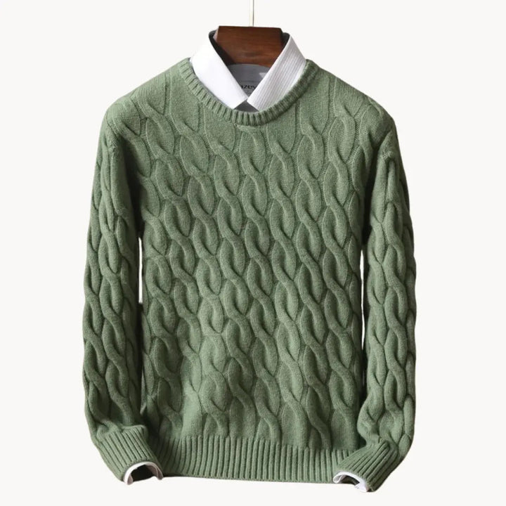 Stilren herrtröja med detaljerade honeycomb-sömmar och klassisk rund hals, idealisk för vintergarderoben.