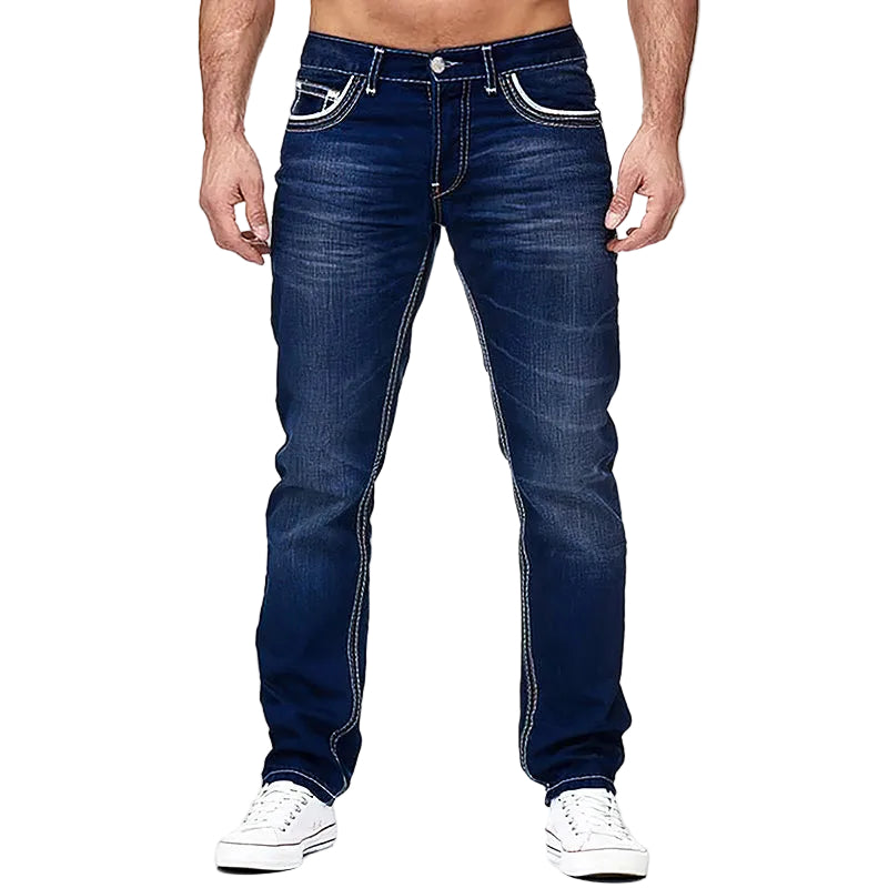 Klassiska blå herrjeans med tidlös stil, perfekta för varje tillfälle. Hög komfort och slitstark design.