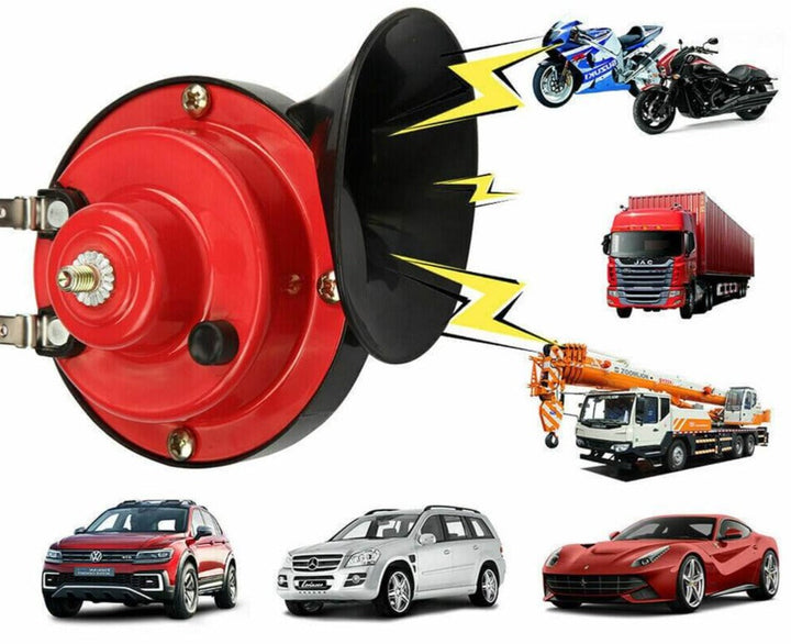 Kompakt fordonshorn med högt ljud för bil, lastbil, motorcykel. Vattentätt och universellt design.