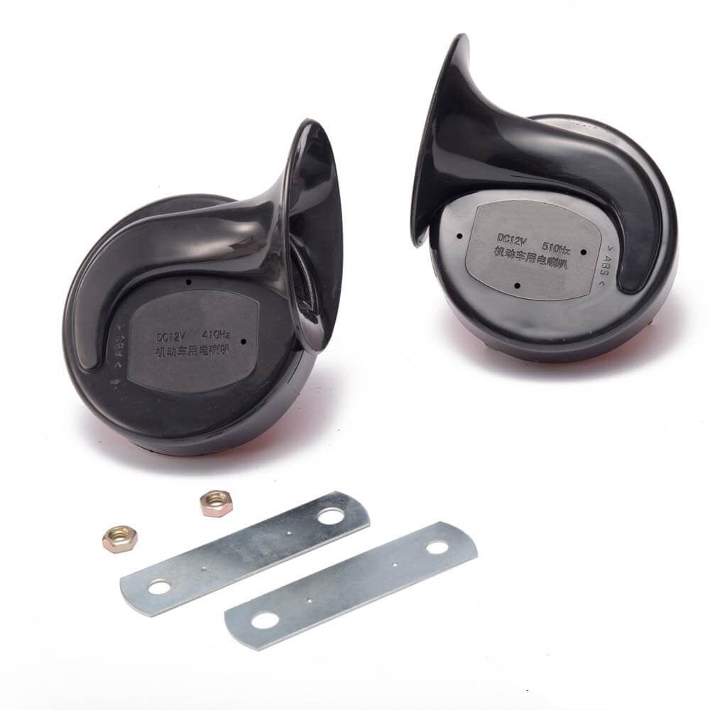 Fordonshorn framifrån, visar universell anslutning. Idealisk för bil, lastbil, motorcykel säkerhet.