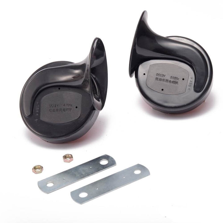 Fordonshorn framifrån, visar universell anslutning. Idealisk för bil, lastbil, motorcykel säkerhet.