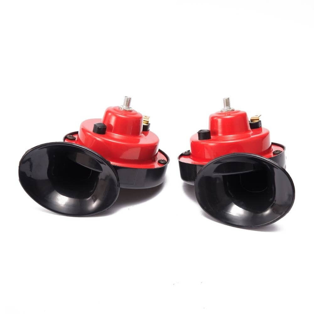 Två vinklade fordonshorn, designade för maximal ljudspridning och universell användning. Bilsäkerhet.