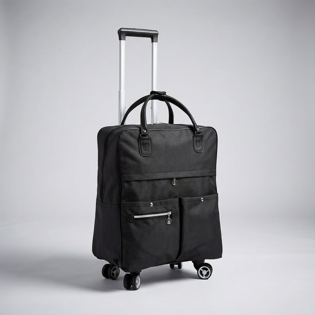 Svart kabinväska med spinnerhjul & laptopfack. Idealisk för affärsresa eller handbagage på flyget.
