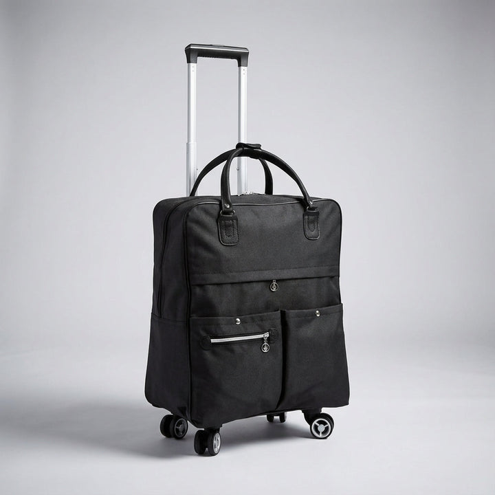 Svart kabinväska med spinnerhjul & laptopfack. Idealisk för affärsresa eller handbagage på flyget.