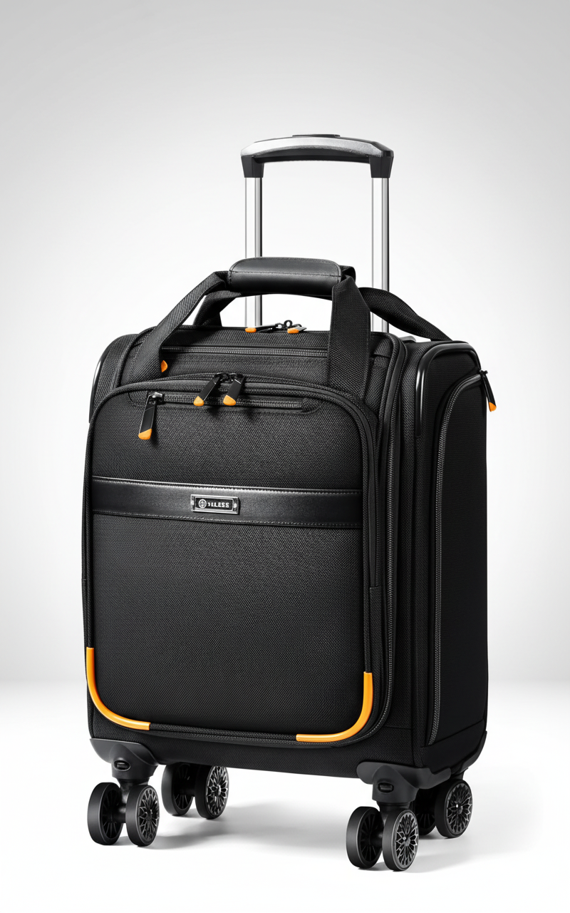 Svart TravelBuddy kabinväska med smidiga hjul. Perfekt handbagage med skyddande laptopfack för affärsresenärer.