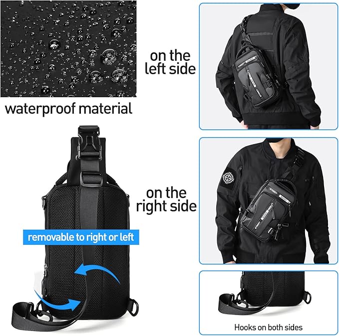 Kompakt slingbag bärs under vandring i naturen. Lättviktig & praktisk unisex ryggsäck för fritidsbruk.
