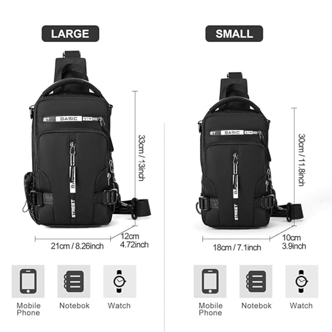Praktisk & stilren unisex crossbody-slingryggsäck. Lättviktig, kompakt & organiserad för vardag & resa.