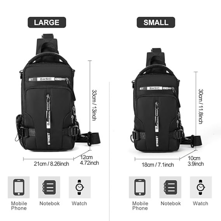 Praktisk & stilren unisex crossbody-slingryggsäck. Lättviktig, kompakt & organiserad för vardag & resa.