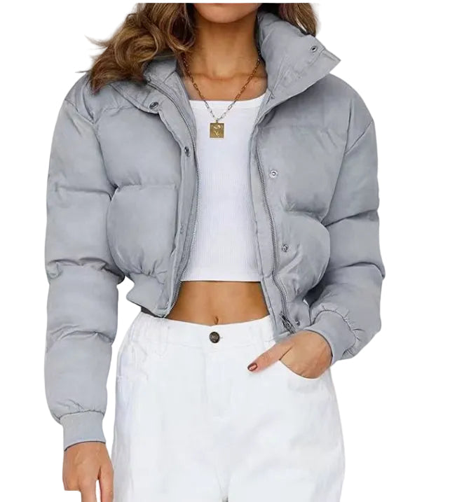 Kort dam pufferjacka med huva, perfekt för vinter och höst. Vattenavvisande och trendig, snygg vardagsjacka.