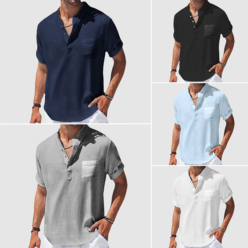 Herr Henley skjorta i andningsbart material, snygg och ledig. Perfekt för en avslappnad men elegant look.
