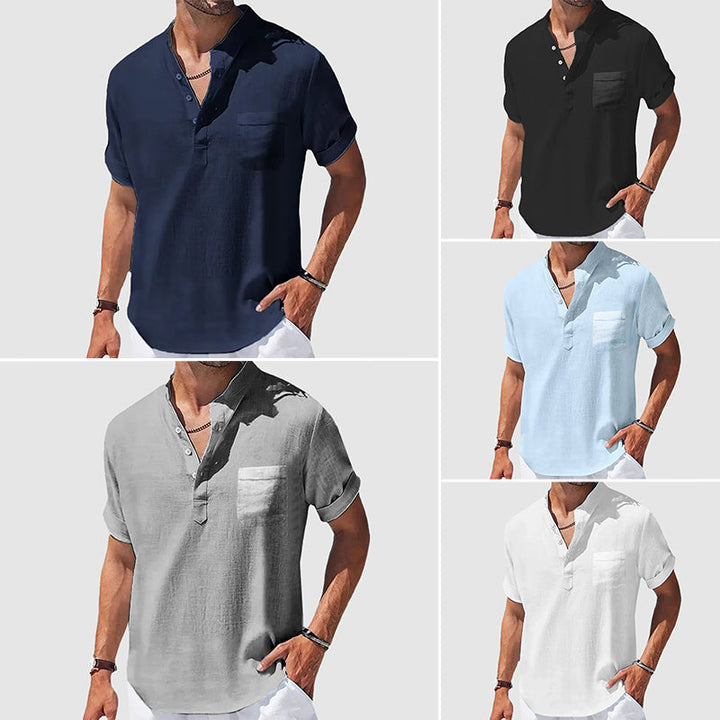 Herr Henley skjorta i andningsbart material, snygg och ledig. Perfekt för en avslappnad men elegant look.