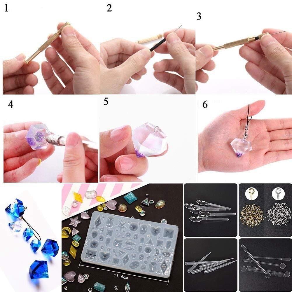 Set med diverse hartsformar för smyckestillverkning, inspirerar till kreativt skapande av unika hartsmycken.