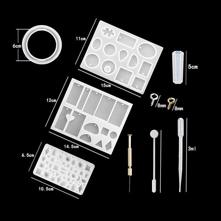 Komplett DIY-kit för smyckestillverkning med silikonformar; allt för att börja gjuta egna smycken.