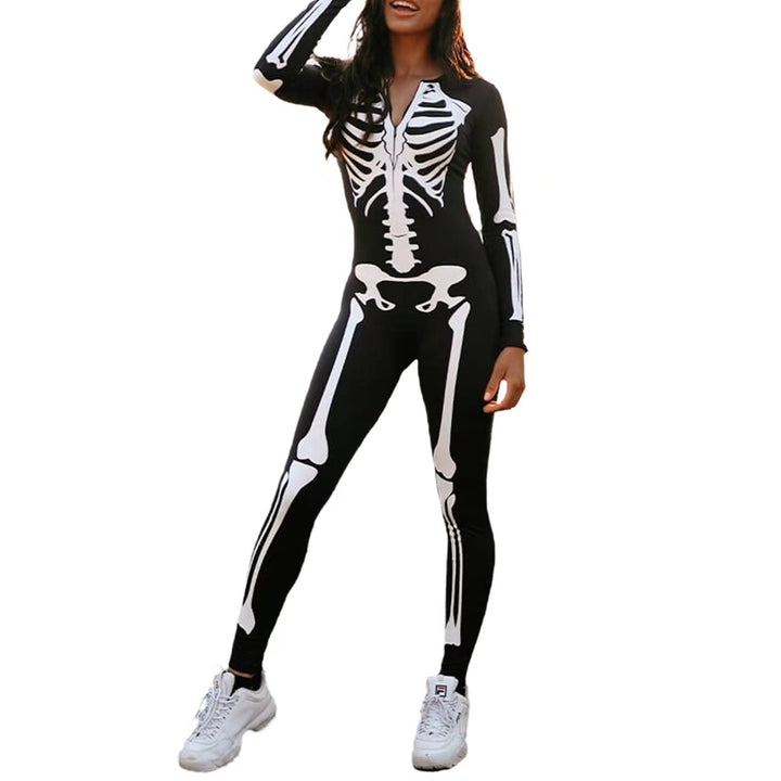Snygg kroppsnära skelettkostym för dam, perfekt som Halloween festkläder och temafest.