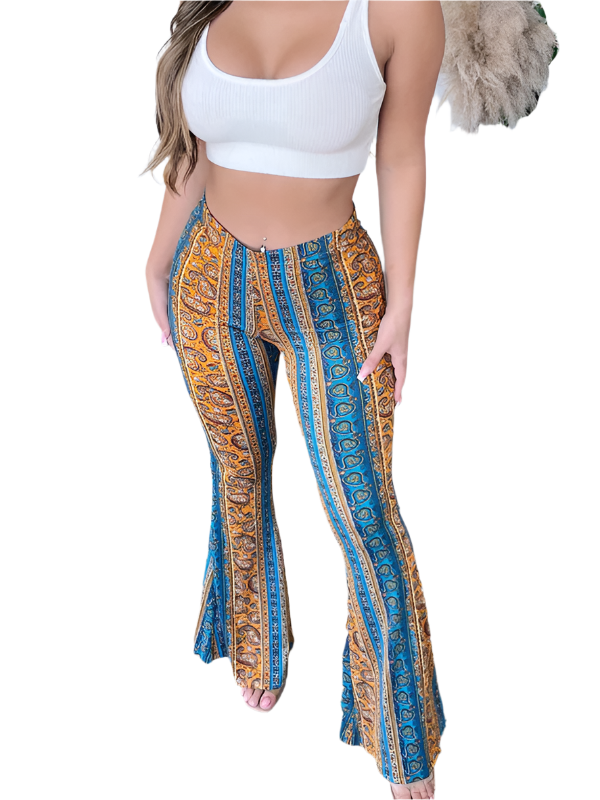 Kvinnor boho casual slim fit byxor med mönster för sommarbruk, bekväma vardagsbyxor damkläder.