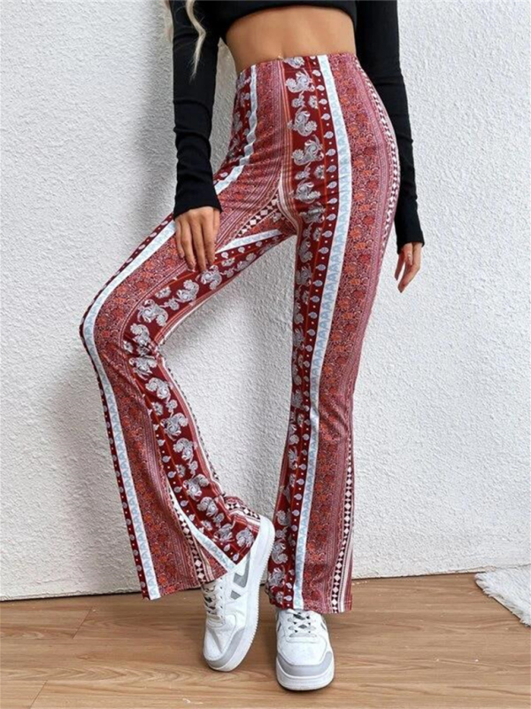 Detaljbild av mönstret på dam casual boho slim fit byxor, hög kvalitet och bekväma vardagsbyxor, damkläder.