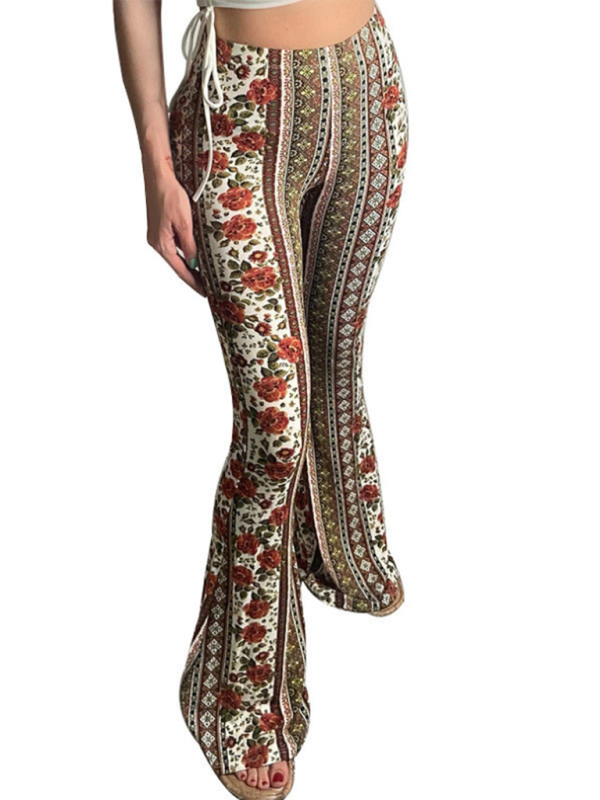 Avslappnade och bekväma dam byxor, boho slim fit med mönster, idealiska sommarbyxor för damkläder.