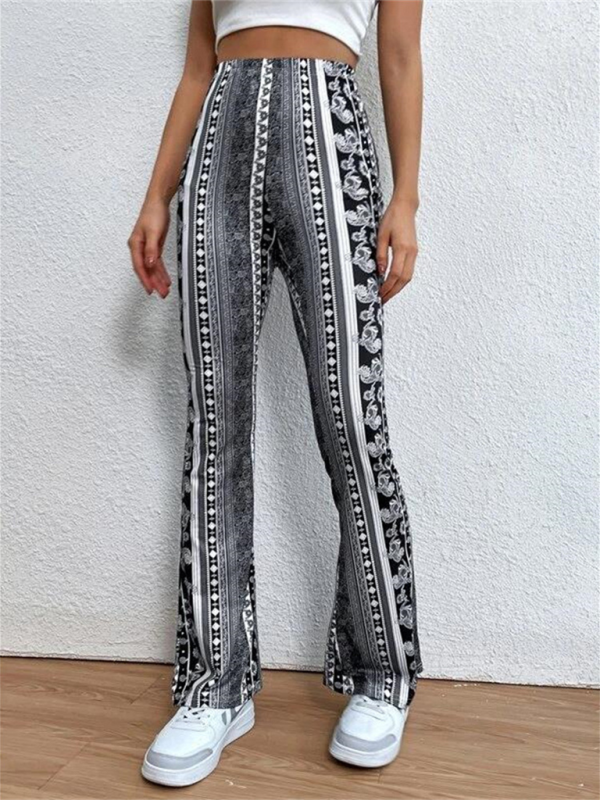 Bakifrån dam byxor, boho mönstrade, slim fit för en avslappnad men snygg look, bekväma damkläder.