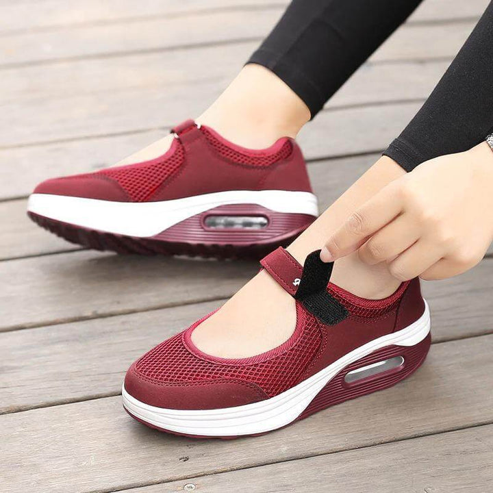 Bekväma damsneakers, andningsbara ortopediska skor, sidosikt