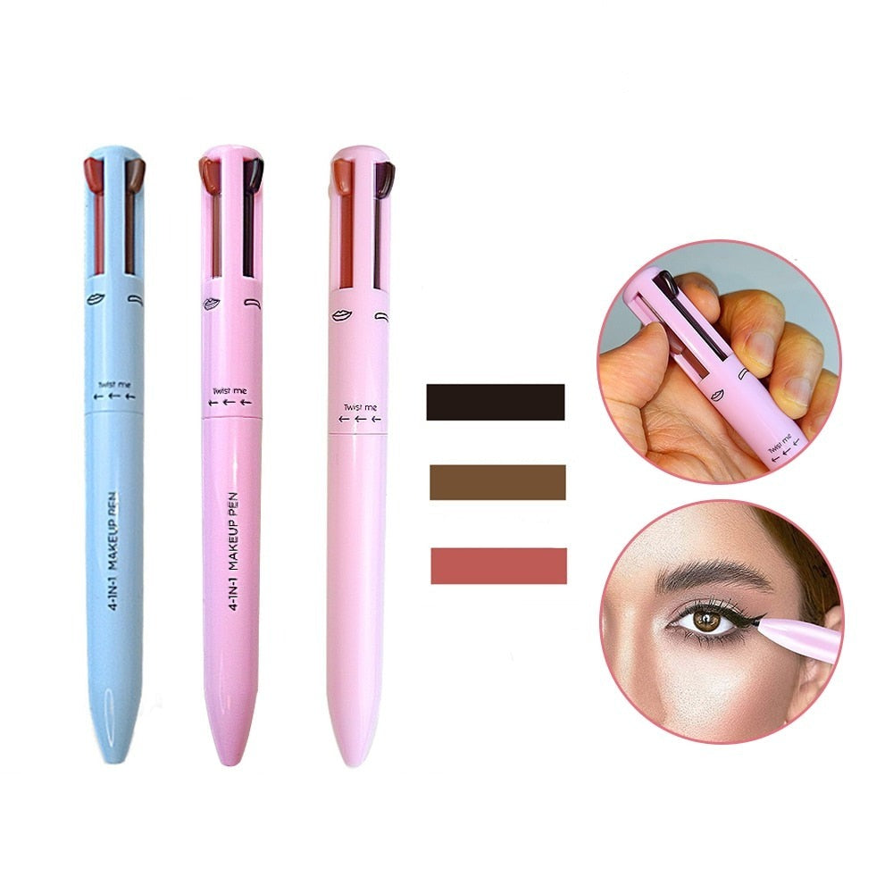 Kvinnors 4-i-1 skönhetspenna. Multifunktionell sminkpenna för eyeliner, läppar, ögonbryn & highlighter.