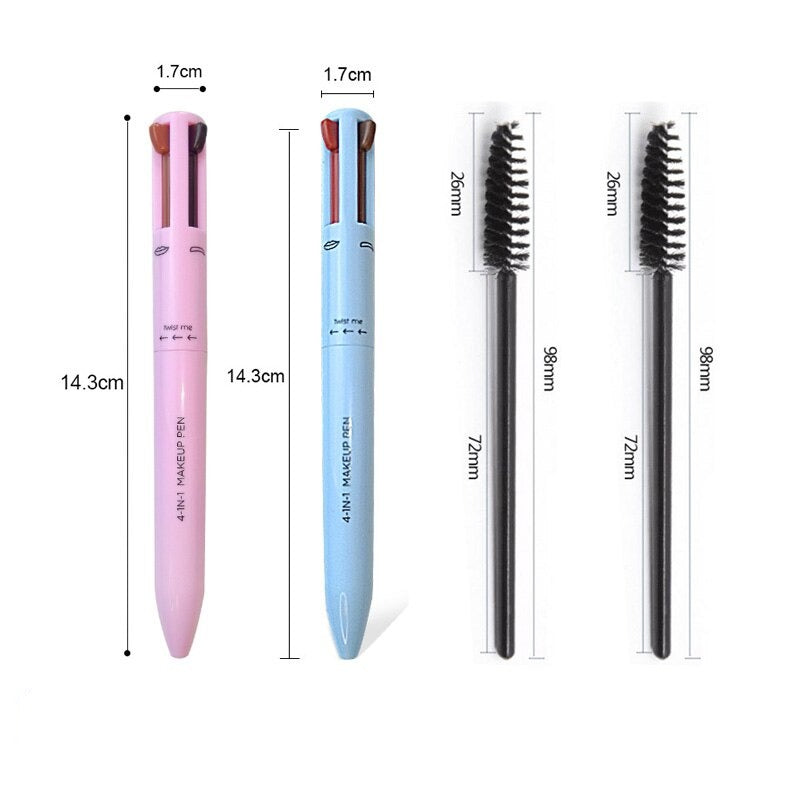 Bärbar 4-i-1 multifunktionell sminkpenna. Perfekt för snabba touch-ups, inklusive eyeliner och läppar.