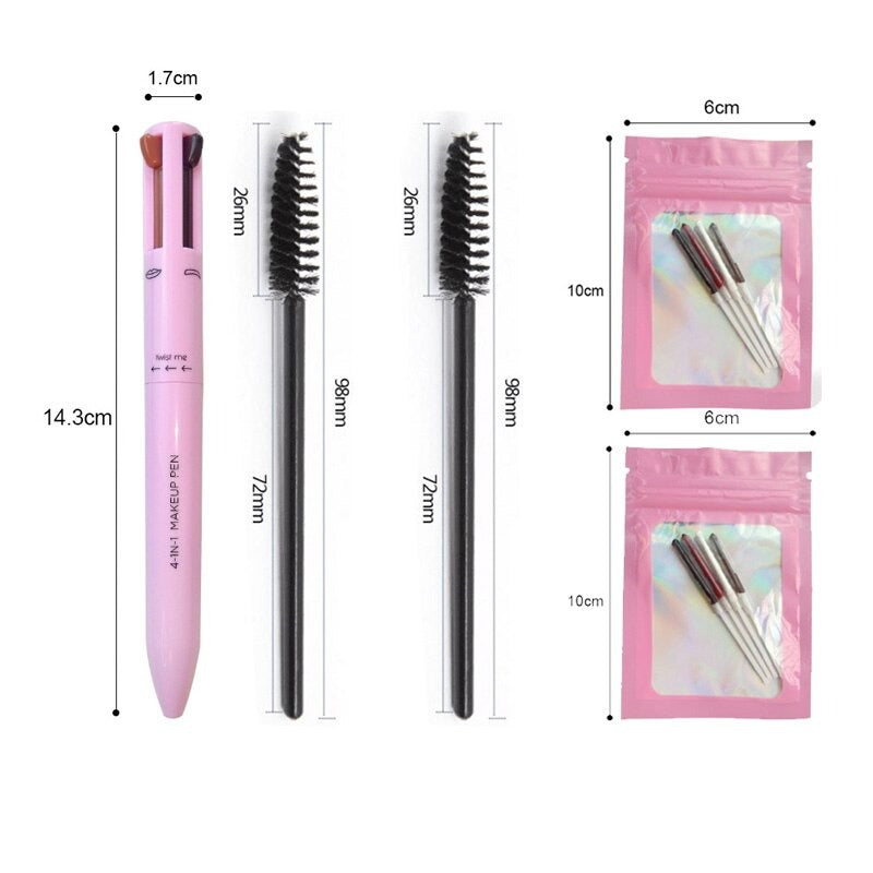 Lyxig 4-i-1 skönhetspenna för kvinnor. Essentiell kosmetik för eyeliner, läppar, ögonbryn & highlighter.