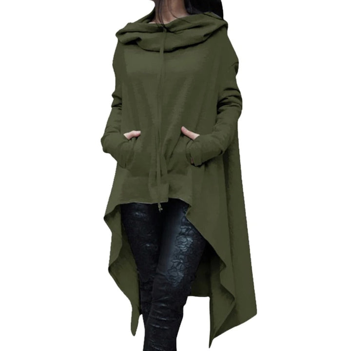 Elegant asymmetrisk huvtröja för kvinnor. Långärmad design som ger en modern och bekväm vardagsstil.