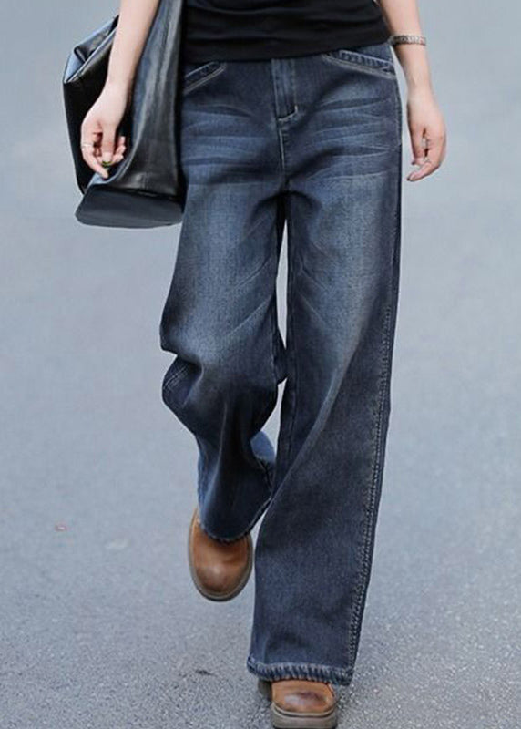 Bekväma dambyxor: Trendiga baggy jeans med raka ben och hög midja.