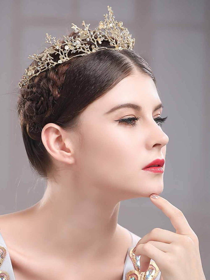 Guldlibell-tiara med strass för kvinnor, en glamorös barock håraccessoar för speciella tillfällen
