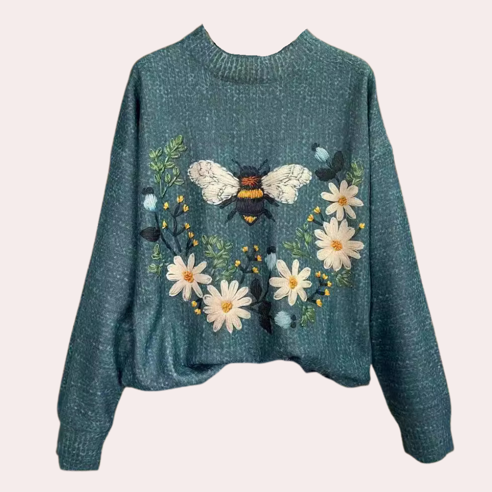 Bekväm damtröja med blommönster och mjuk passform, utmärkt för höst- och vårkläder, enkel vardagsstil.