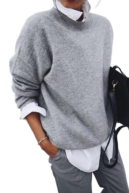 Kvinnors bekväma tröja med krage, elegant falsk tvådelad look. Perfekt för vardag och höstmode.