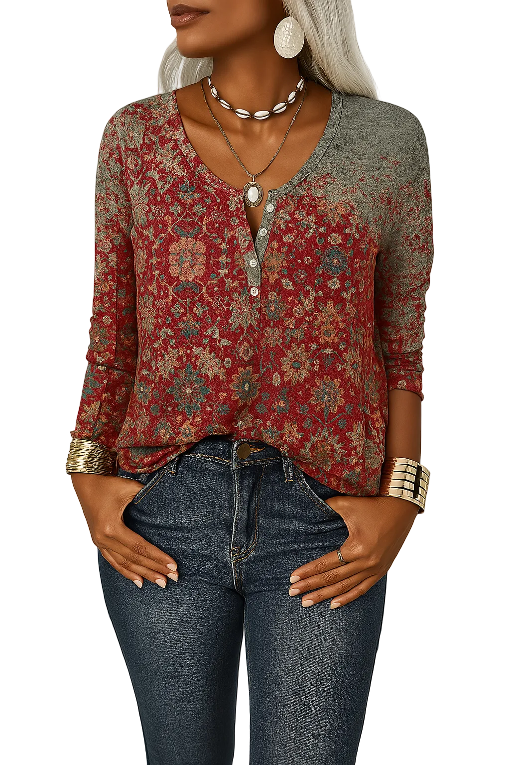 Kvinnors boho blommig blus med lösa ärmar, perfekt för sommar och avslappnad vardag.