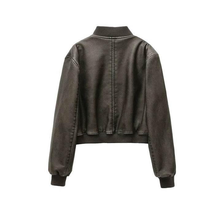 Brun croppad motorcykeljacka för kvinnor, snygg vardagsjacka, perfekt för höstmode.