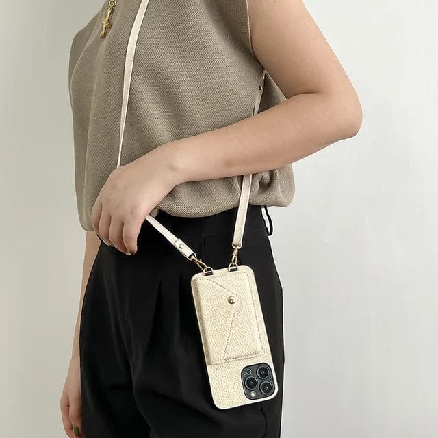 Svart crossbody telefonväska för kvinnor, med synlig justerbar rem, modeaccessoar.